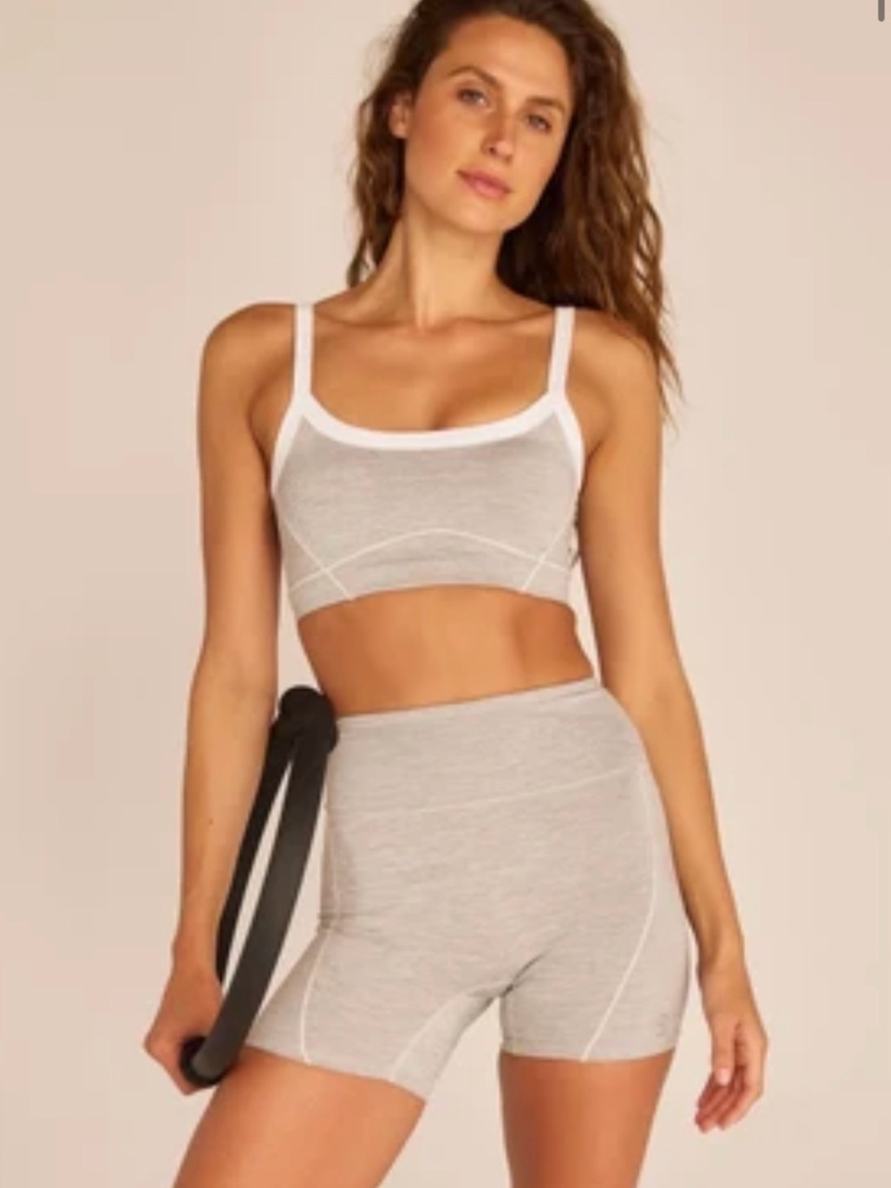 Lucky Honey Light Gray and White Athletic  Set - Sports Bra and Bike Shorts